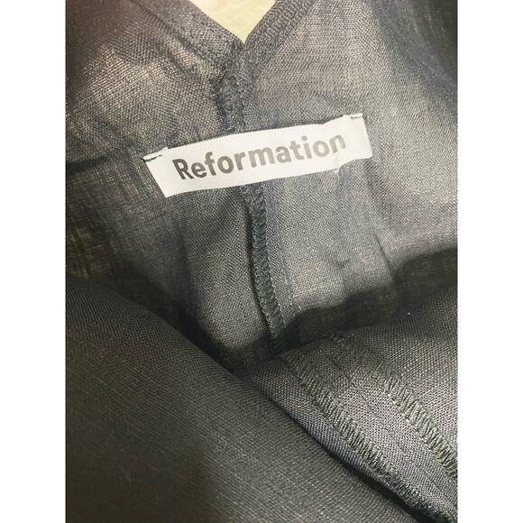 REFORMATION Black Linen V Neck Plunge Back Slit Maxi Dress US XS/S - Picture 8 of 9